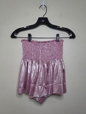 Women's Queen Of Sparkles Metallic Pink Swing Shorts Sz XS